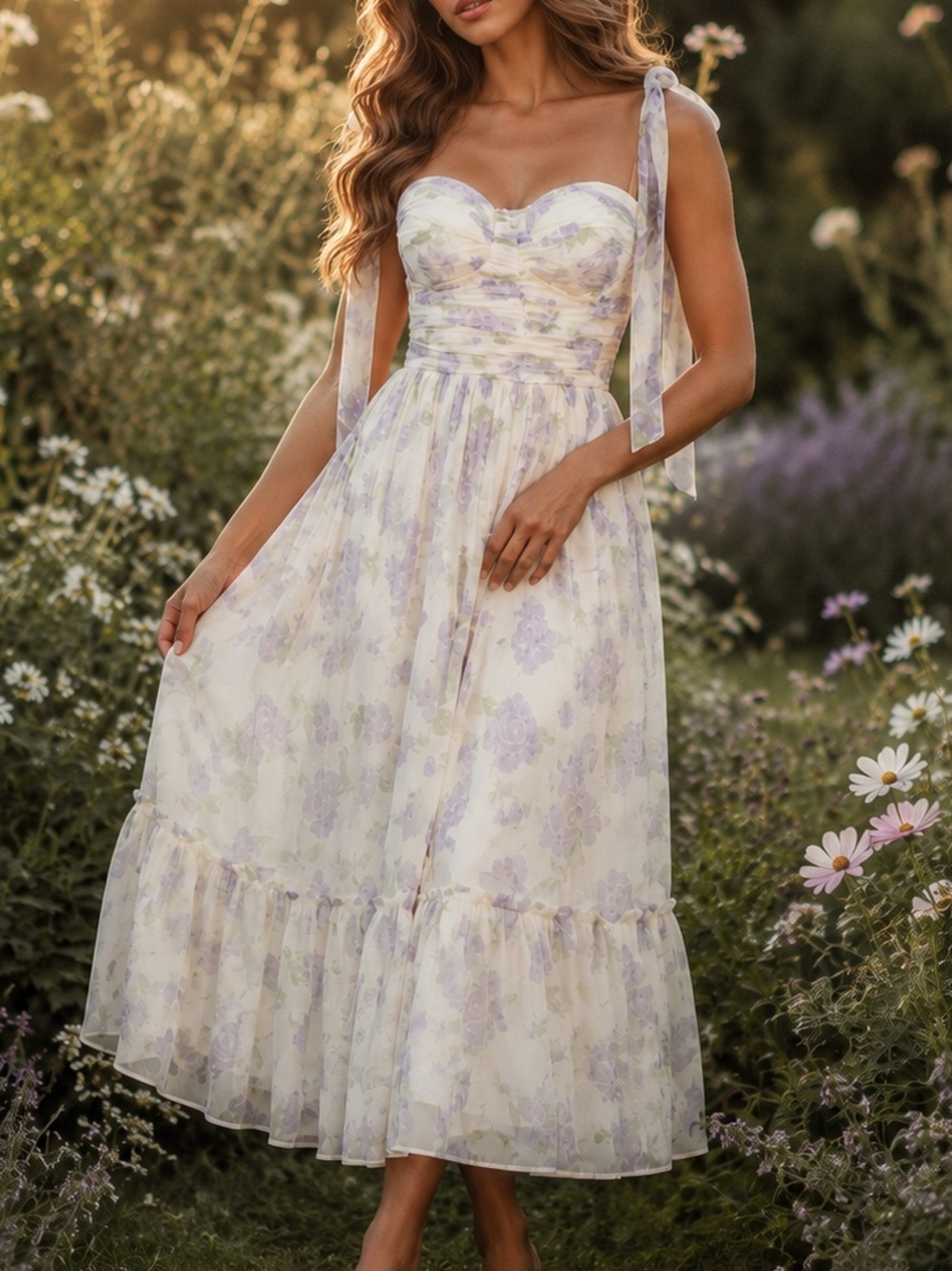 NWT Petal & Pup Floret Lavender Floral Corset Tulle Midi Dress - Picture 13 of 13